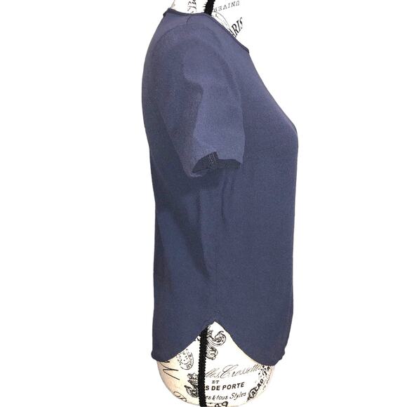 H&M SMALL/4 Round Hem Crew Neck Keyhole Back Short Sleeve Crepe Top Blouse Shirt - Picture 2 of 8